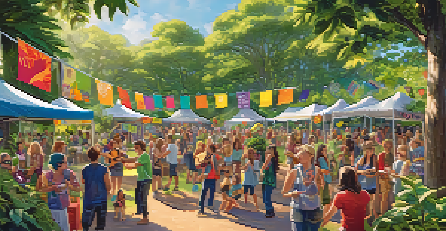 An outdoor ukulele festival featuring musicians and attendees celebrating music and sustainability in a vibrant setting.