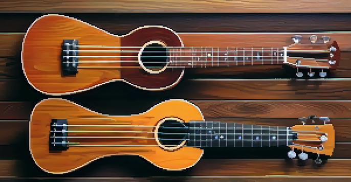 A close-up image of various ukulele strings made of nylon, fluorocarbon, and wound metal on a wooden surface, with natural light enhancing their textures.