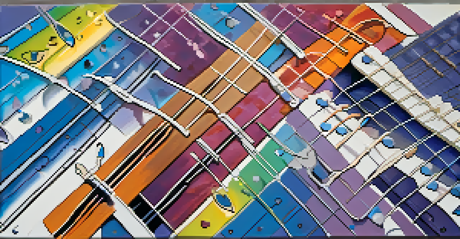 A diagram of a ukulele fretboard illustrating natural minor scales with colorful notes and a gradient background.
