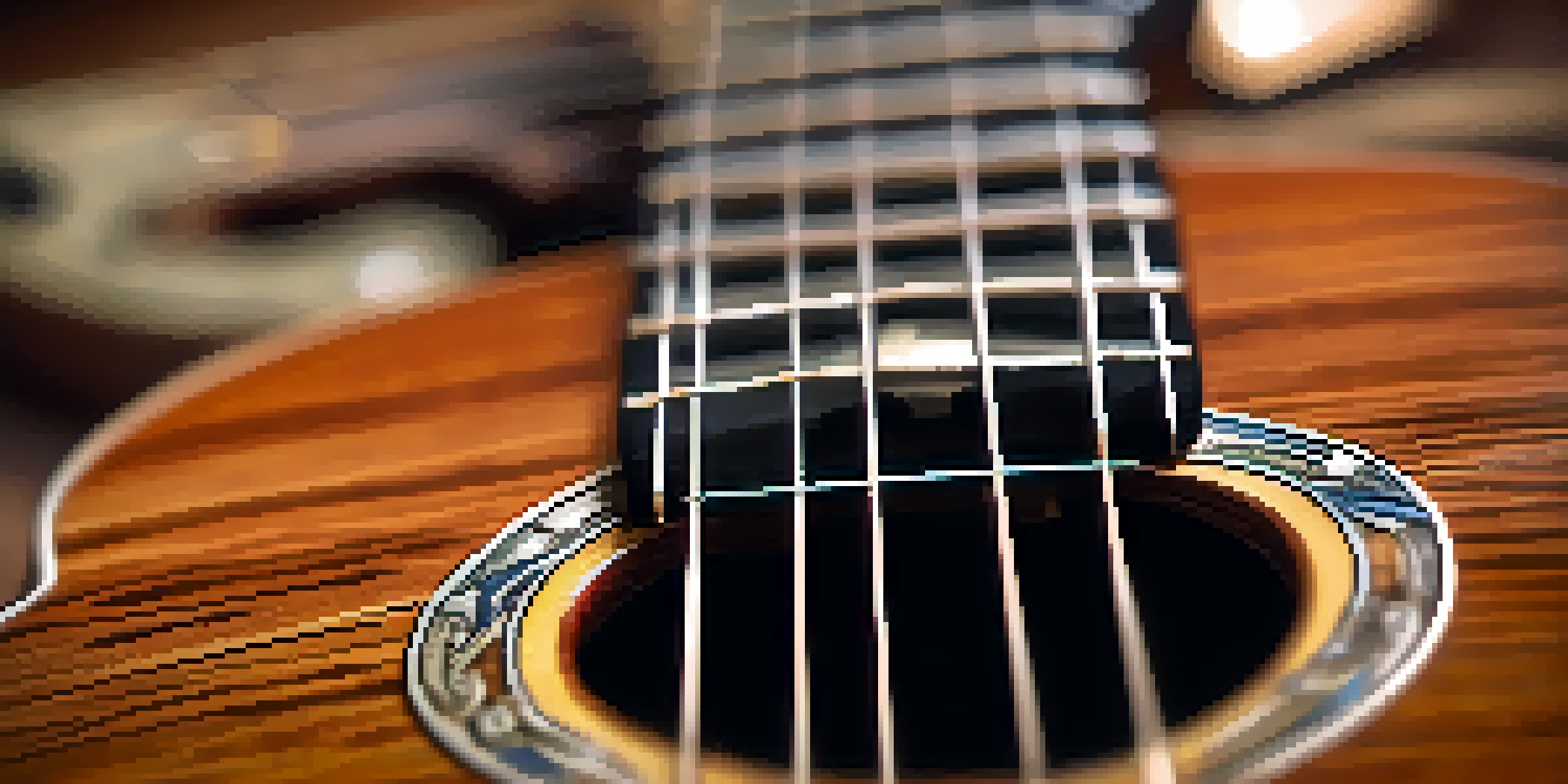A detailed close-up of a capo on a ukulele, with warm lighting and a blurred background.