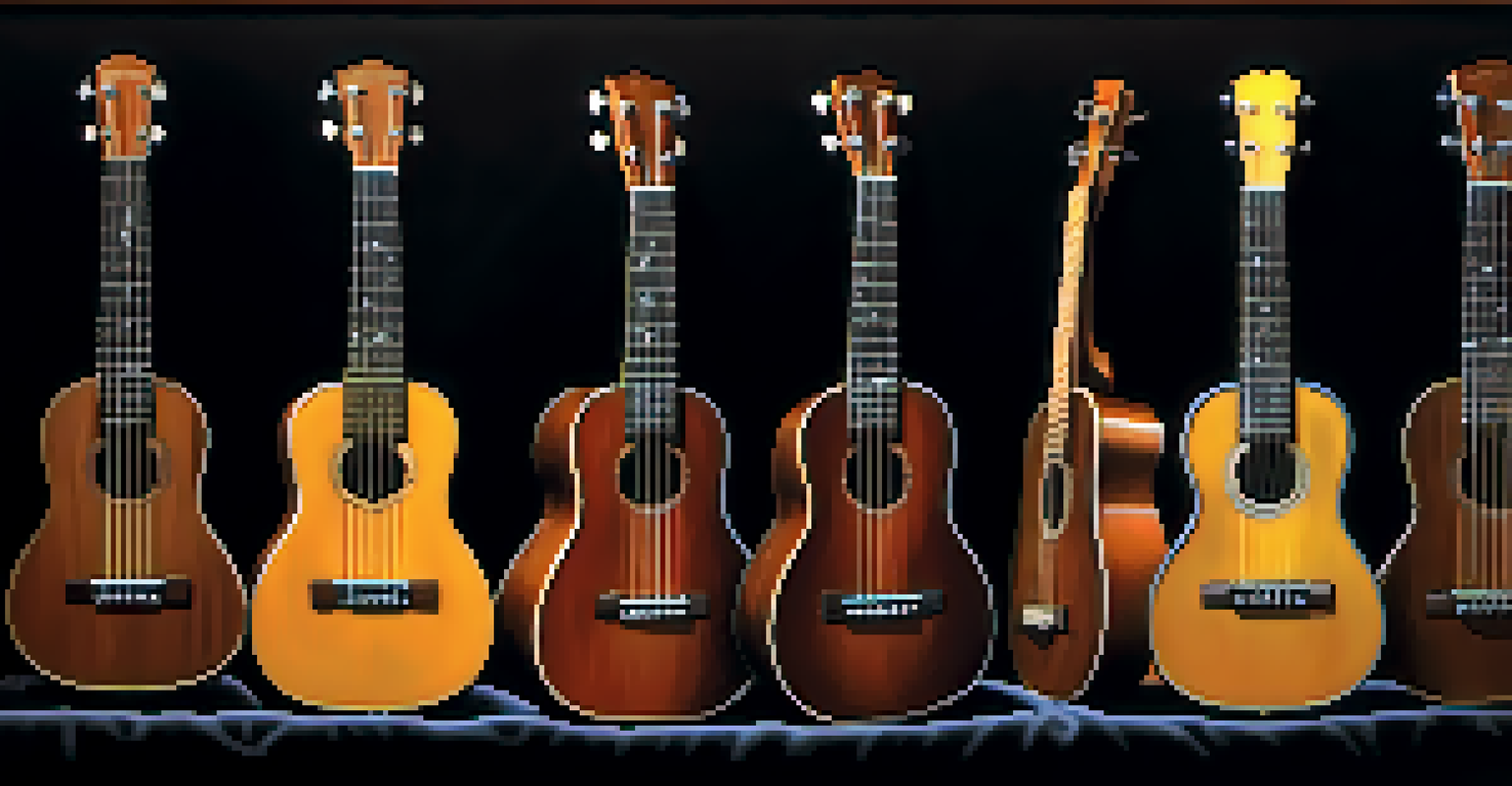 An arrangement of different ukulele strings on dark velvet cloth, showcasing their textures and colors.