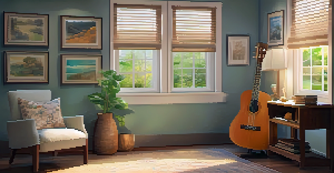 A cozy therapy room with soft lighting, a comfortable chair, and a ukulele on a table, designed for emotional exploration.