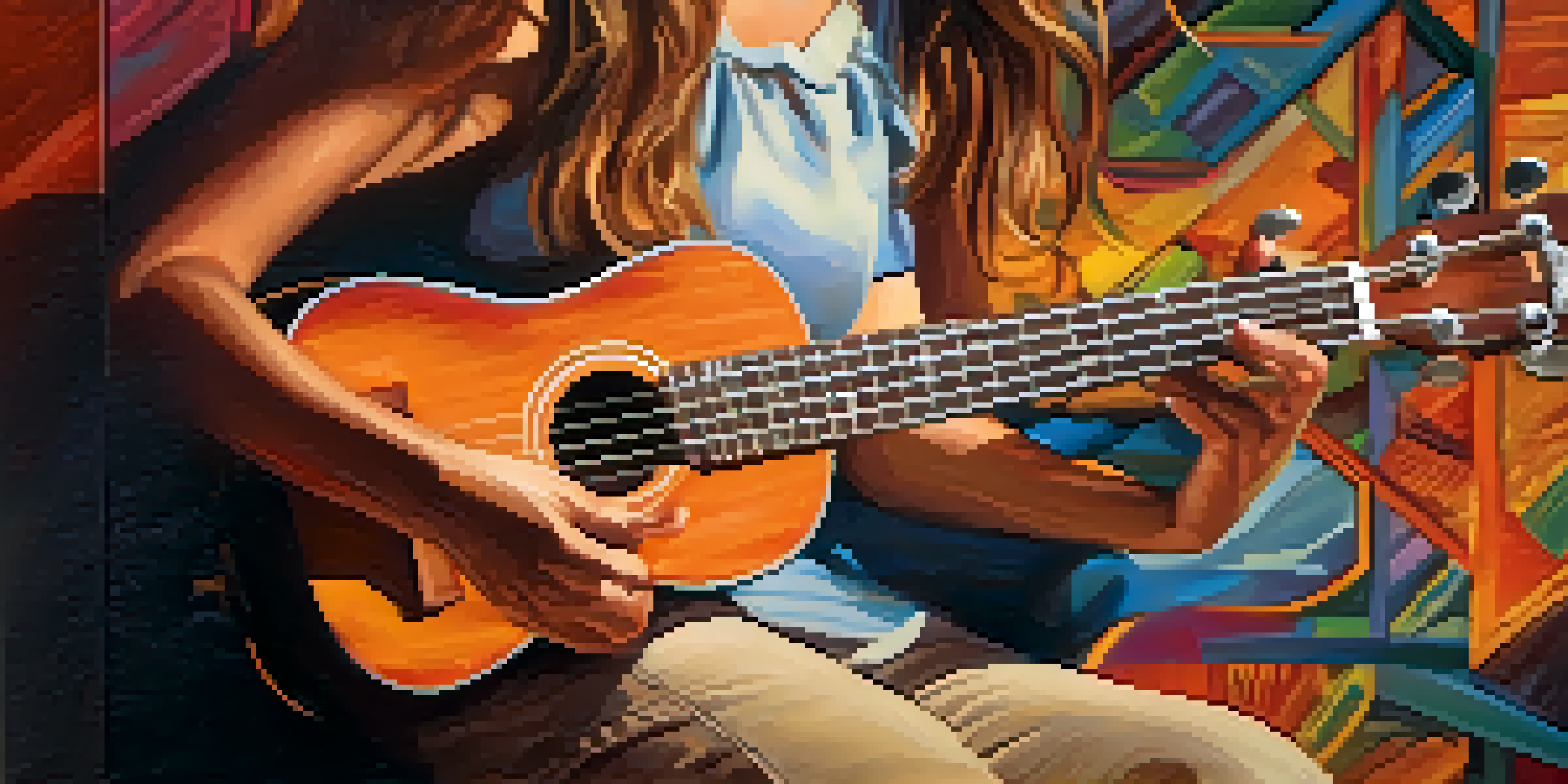 Close-up of a musician's hands strumming a ukulele, showcasing fluid wrist movement and relaxed fingers with warm lighting in the background.