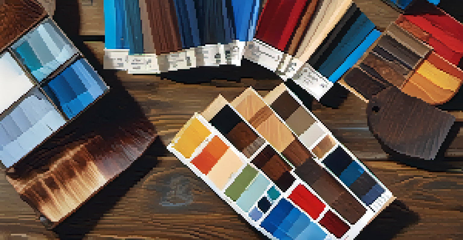 An array of wood stain samples next to a clean ukulele body on a rustic table, showcasing various colors.
