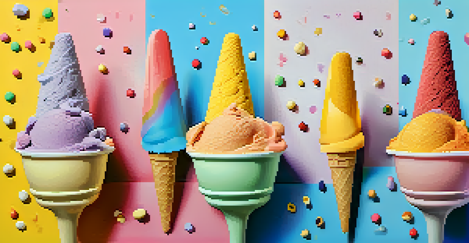 Ice cream scoops representing different musical modes, colorful and playful design.