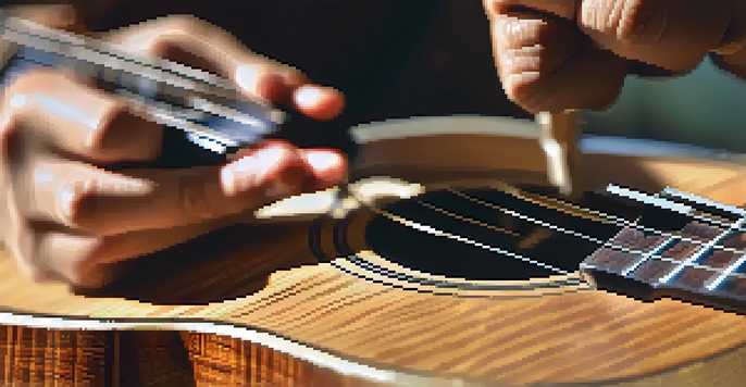 A close-up of a musician's hands playing fingerstyle on a ukulele, with sunlight illuminating the instrument's wood texture.