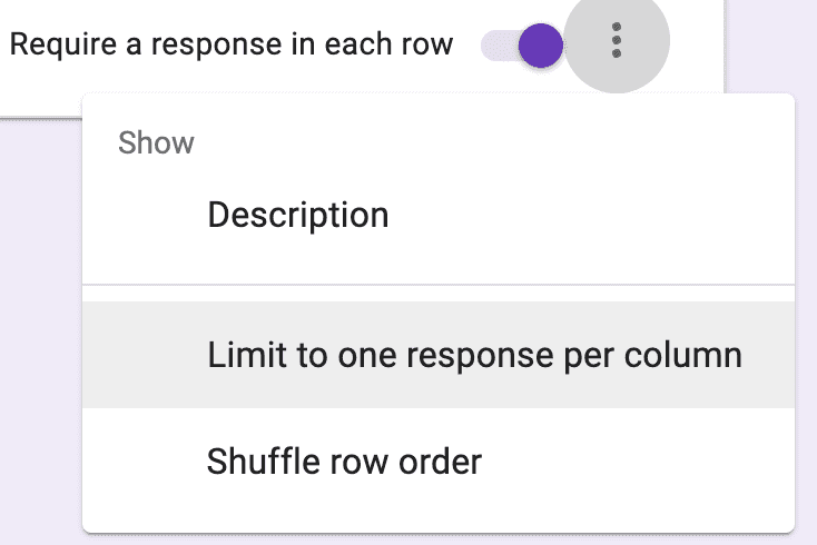 Limit to one response per column