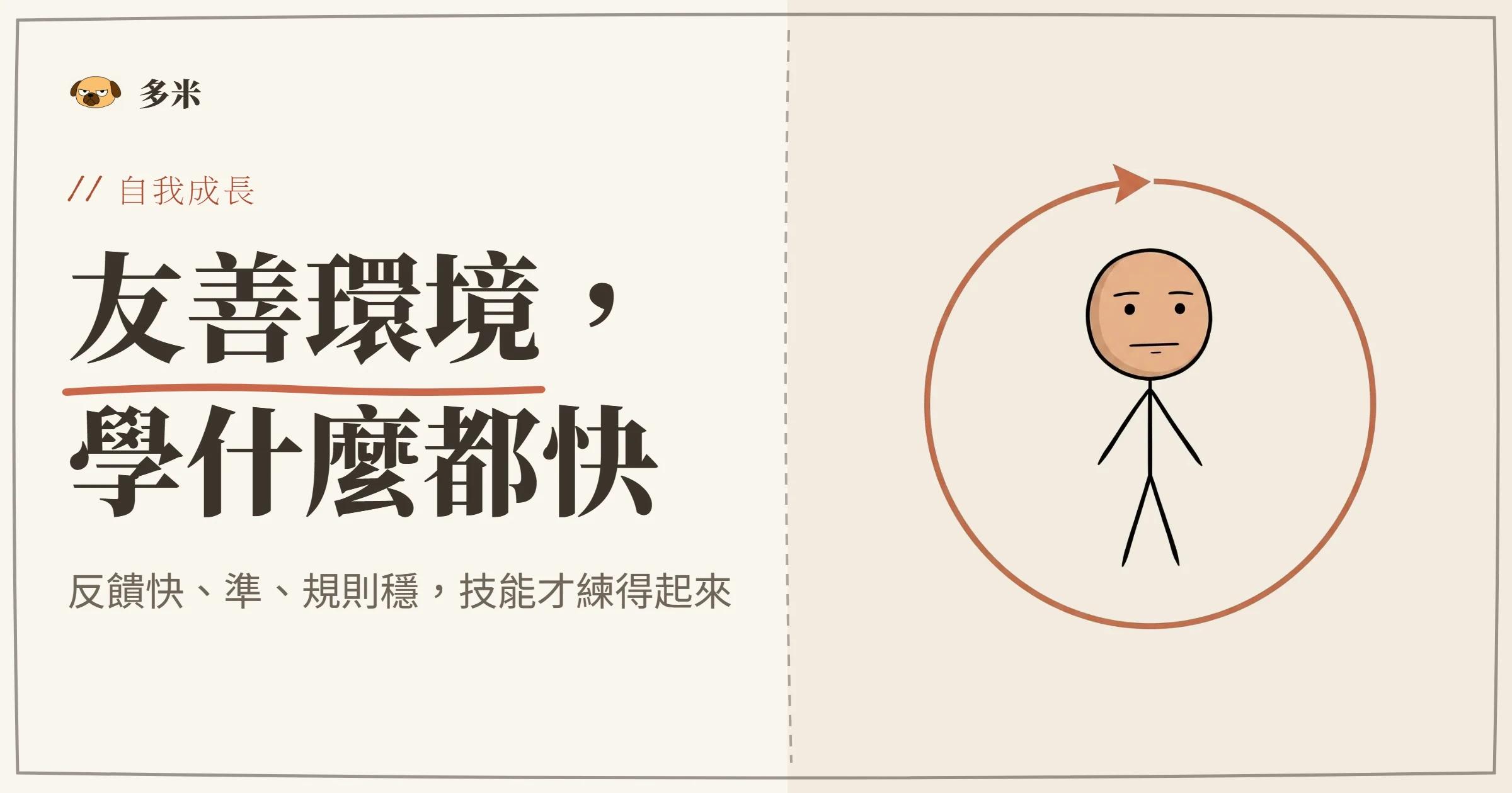 友善環境與險惡環境封面，火柴人邁步前進加上快反饋迴圈箭頭插圖