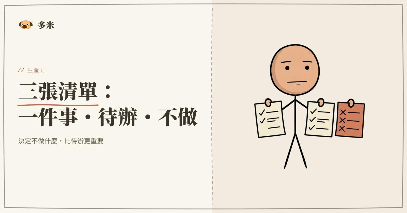 三張清單原則封面，火柴人清單插圖
