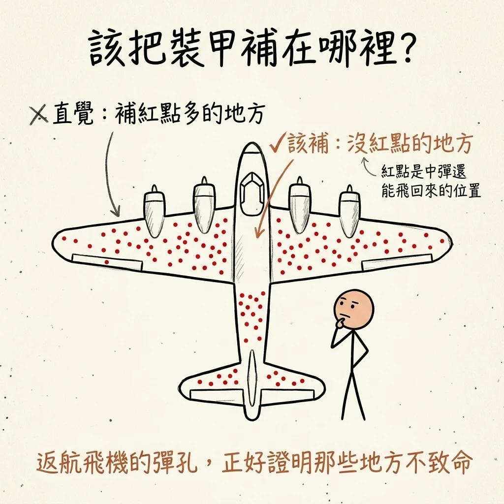 倖存者偏差的轟炸機:返航飛機的彈孔集中在機翼機身,真正該補裝甲的是沒有彈孔的引擎與駕駛艙