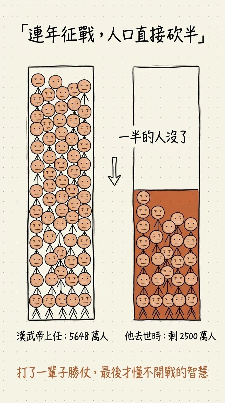 漢武帝連年征戰人口減半:上任時五千六百多萬人,去世時只剩兩千五百萬人,一半的人沒了