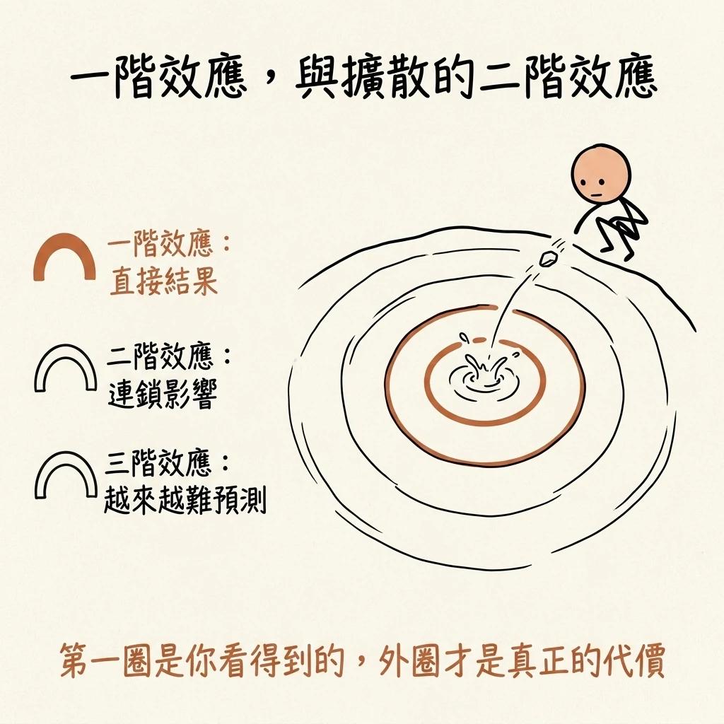 一階效應與擴散的二階效應:像投石入水的漣漪,內圈是直接結果,外圈越擴散越難預測
