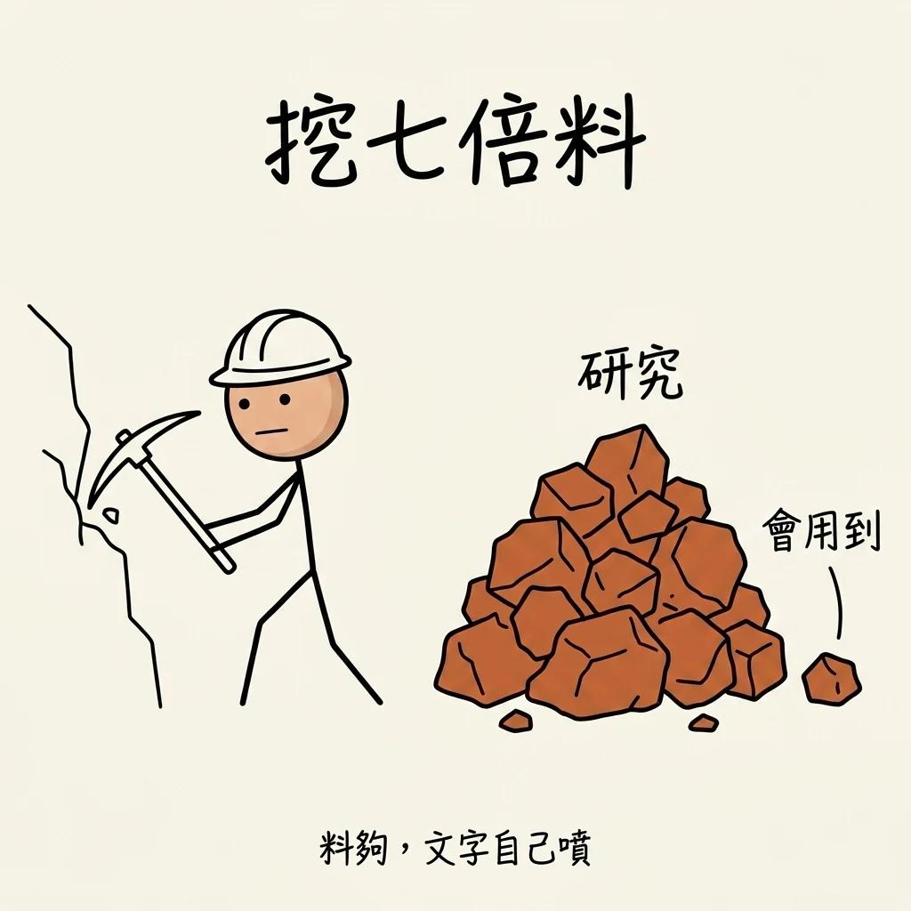 文案寫手像礦工:挖出比實際會用到多 7 倍的研究素材,文字才會自己噴出來