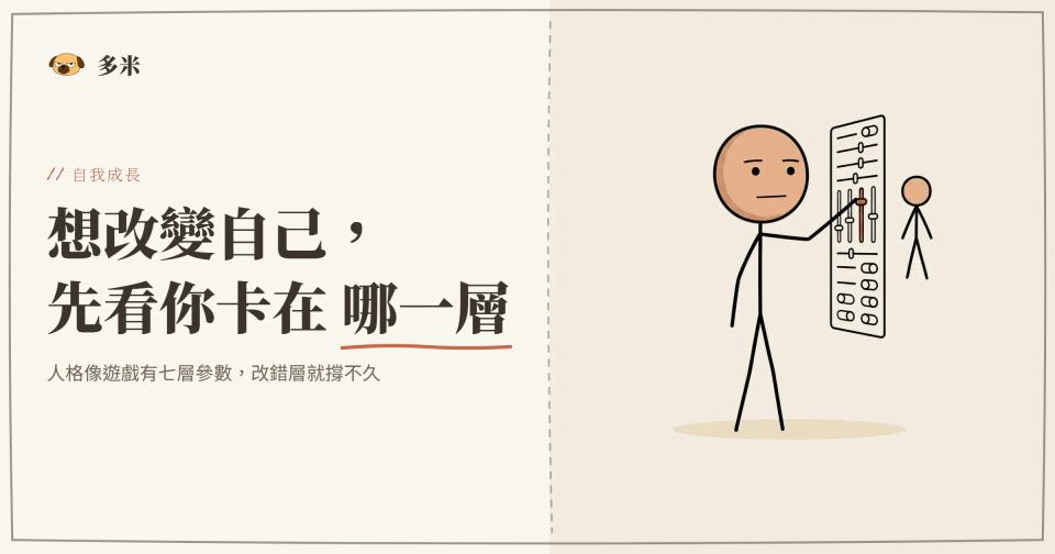 封面，火柴人像遊戲設計師調整浮動參數面板上的滑桿，微調一個人的屬性