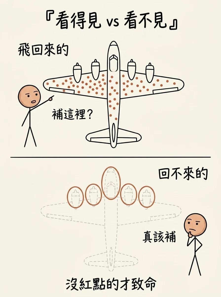 看得見 vs 看不見:飛回來的轟炸機機翼機身佈滿紅點,真正該補裝甲的是沒紅點的引擎與駕駛艙