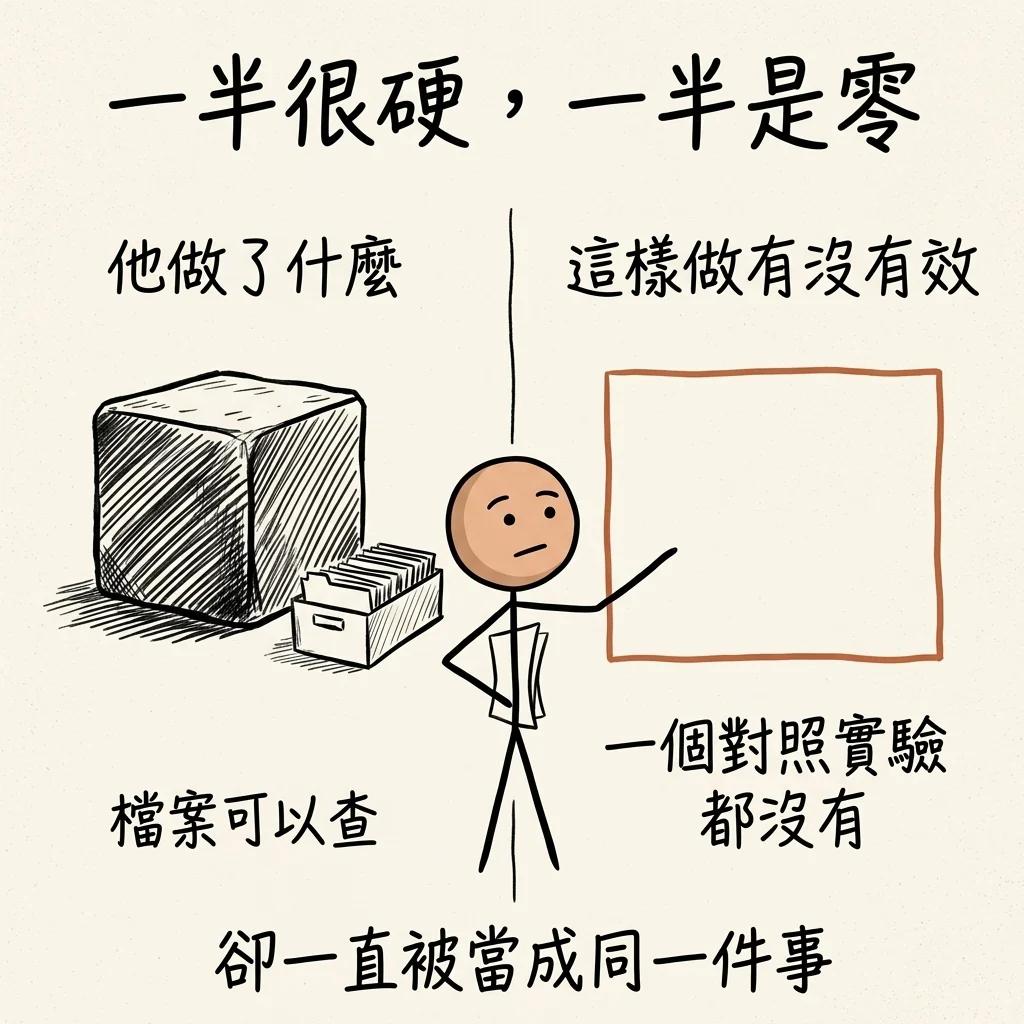 一半很硬一半是零:盧曼「做了什麼」有九萬張卡可以查,「這樣做有沒有效」一個對照實驗都沒有,兩者卻一直被當成同一件事