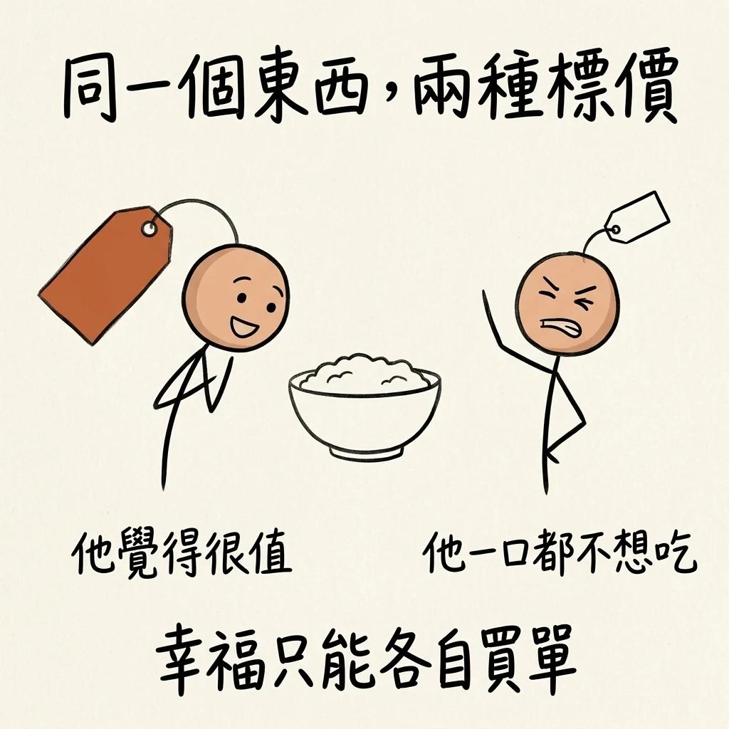 同一個東西兩種標價:同一碗食物,有人覺得很值、有人一口都不想吃,幸福只能各自買單