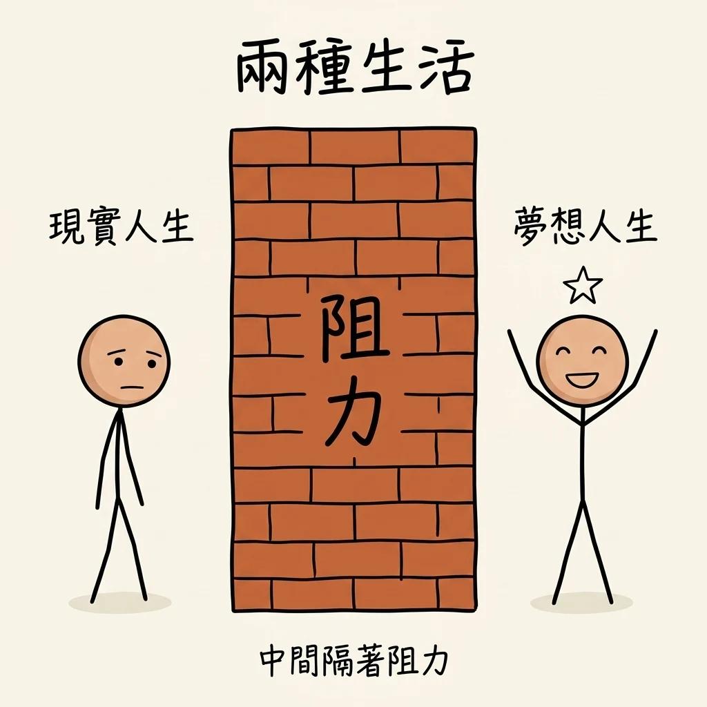 兩種生活之間隔著阻力:現實人生與夢想人生中間擋著一道叫阻力的牆
