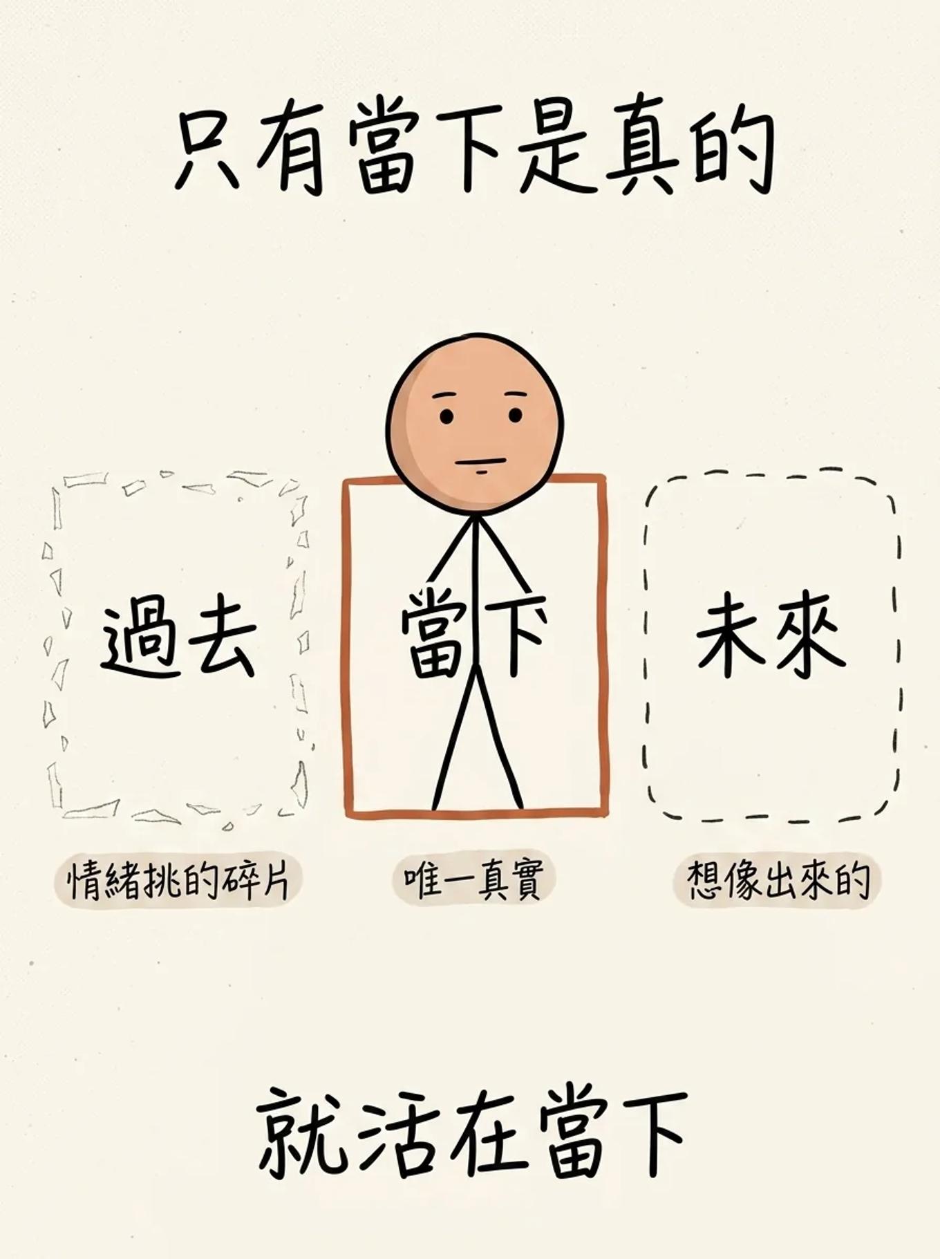 只有當下是真的：過去是情緒挑的碎片、未來是想像出來的，只有當下唯一真實