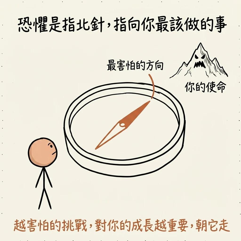 恐懼是指北針指向你最該做的事:最害怕的方向就是你的使命所在,越害怕的挑戰對你的成長越重要朝它走