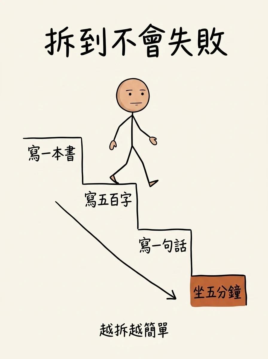 把任務拆到不會失敗:寫一本書→寫五百字→寫一句話→坐五分鐘