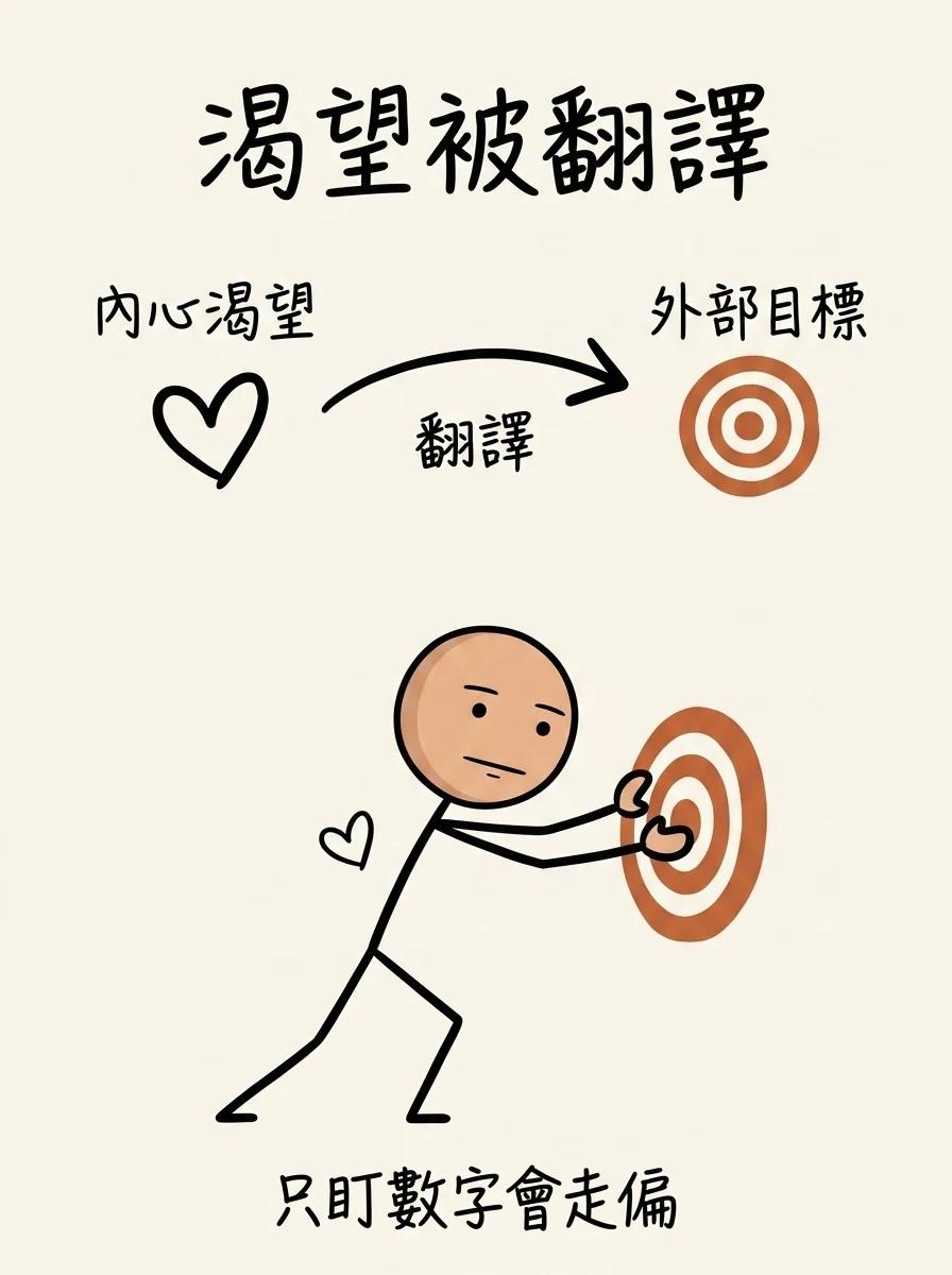 目標設定:內心渴望被「翻譯」成外部目標,但只盯著外部數字就會忽略真正的渴望而走偏