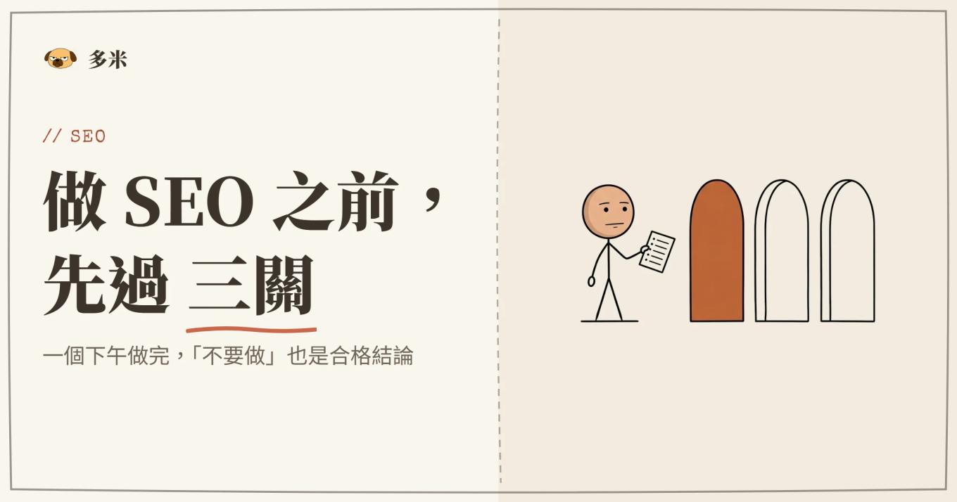 封面，火柴人拿著檢查清單站在三道門前，判斷這條路值不值得走