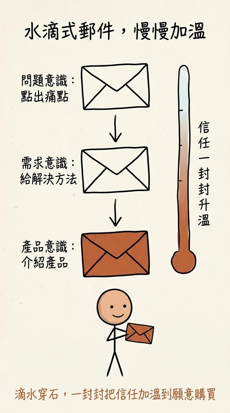 水滴式行銷加溫:像滴水穿石,一封封信慢慢把信任升溫到顧客願意購買