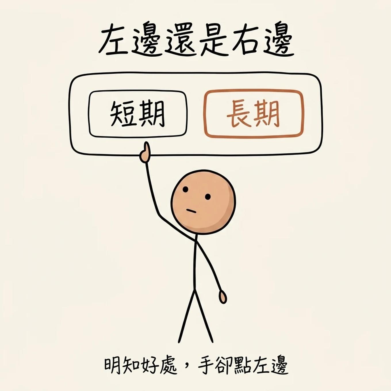 短期 vs 長期的選擇：每次行動前都像彈出對話框，明知長期好處，手卻點向左邊的短期