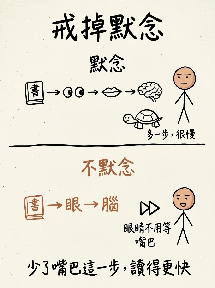 默念拖慢閱讀:書到眼到口到腦多一步很慢,戒掉默念變成書到眼到腦,眼睛不用等嘴巴