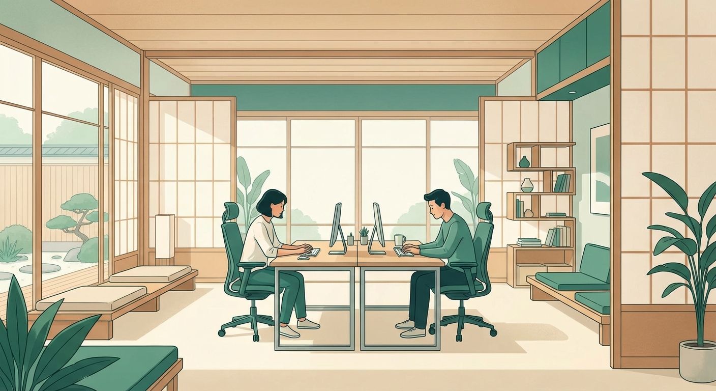 Developers practising coding skills together in a dojo-style workshop environment