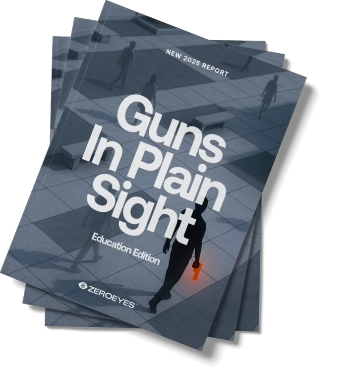 A stack of "Guns In Plain Sight: Education Edition" reports, featuring a silhouette holding an orange gun.