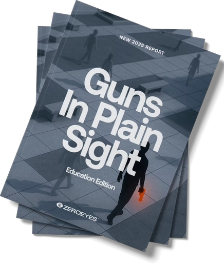 A stack of "Guns In Plain Sight: Education Edition" reports, featuring a silhouette holding an orange gun.