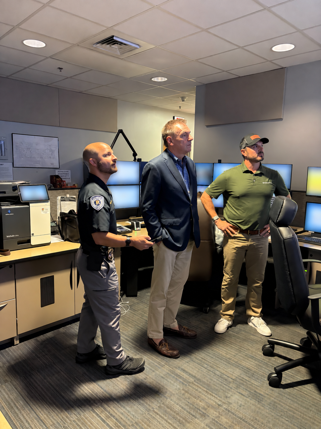 Rep. Richard Hudson, UNCG Police leadership, and ZeroEyes review the campus security operations center during a live demonstration