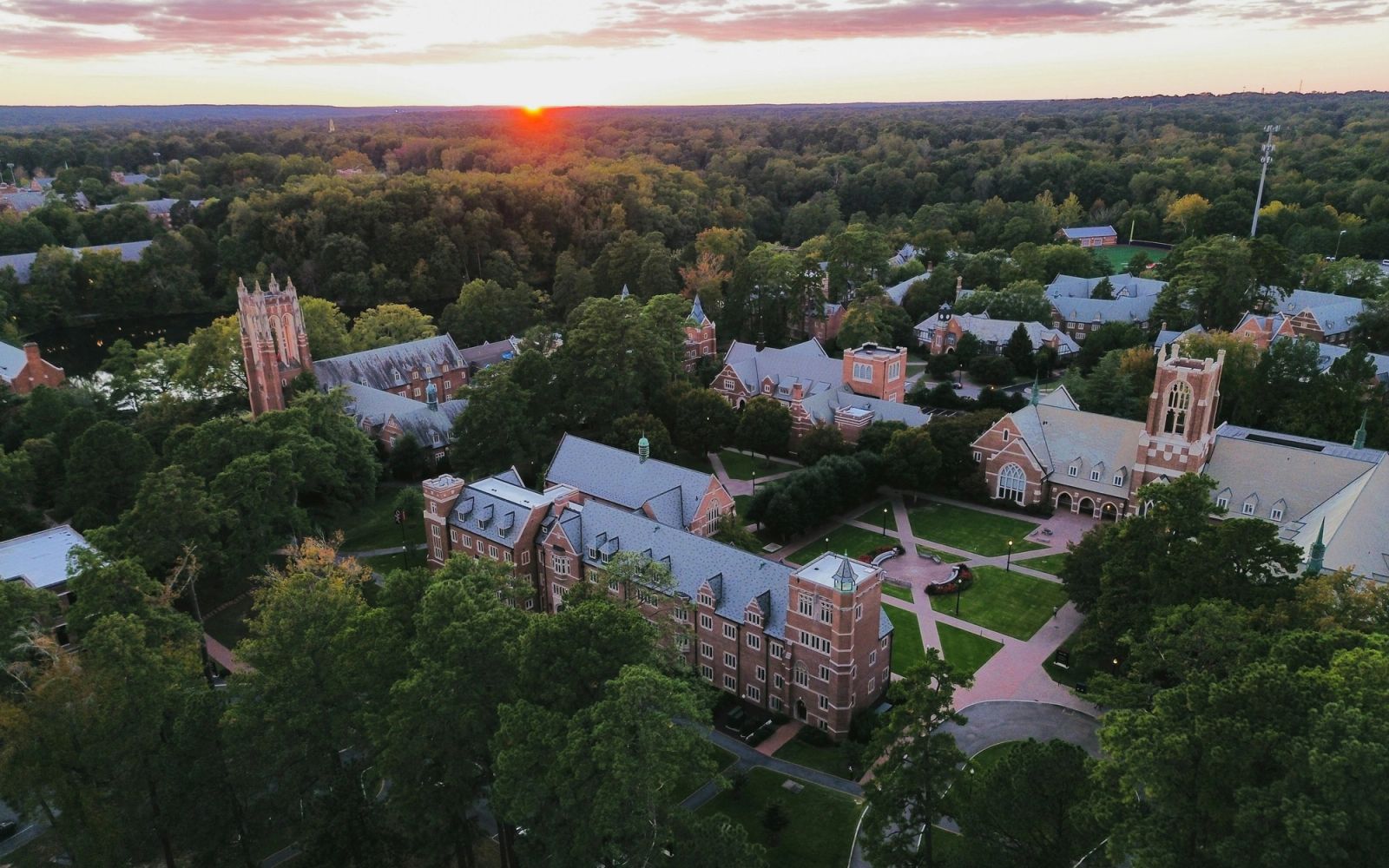 University campus at sunset