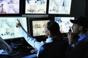 Security professionals monitoring camera system
