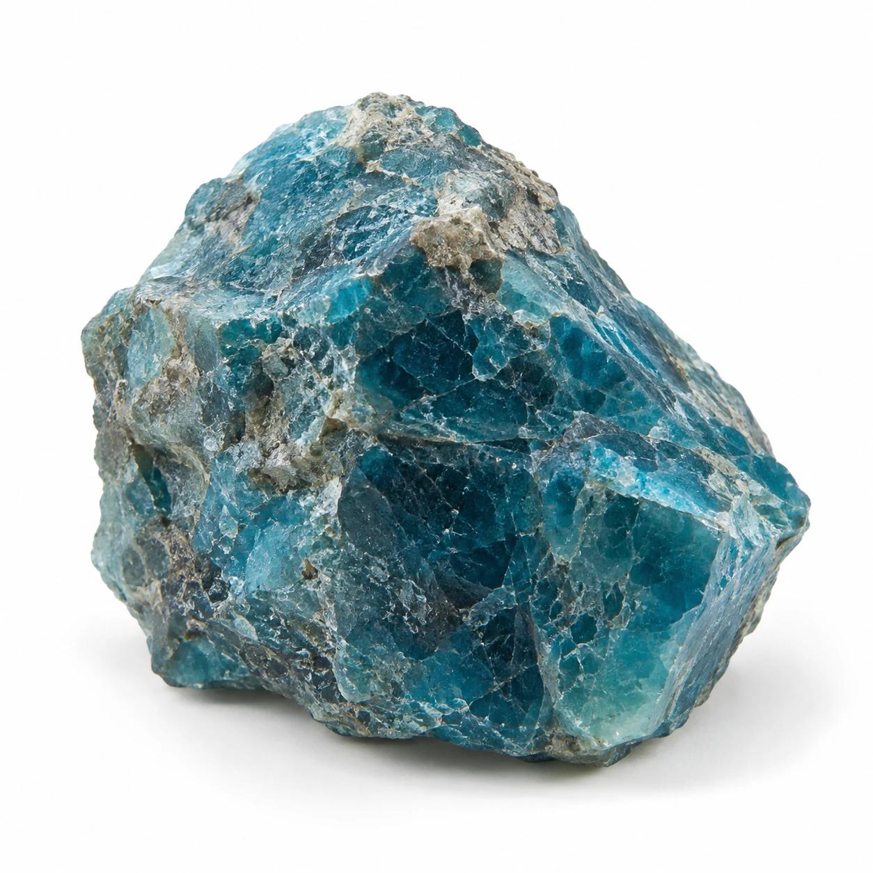 Ruwe blauwe apatiet met blauwgroene kleur en natuurlijke breukvlakken