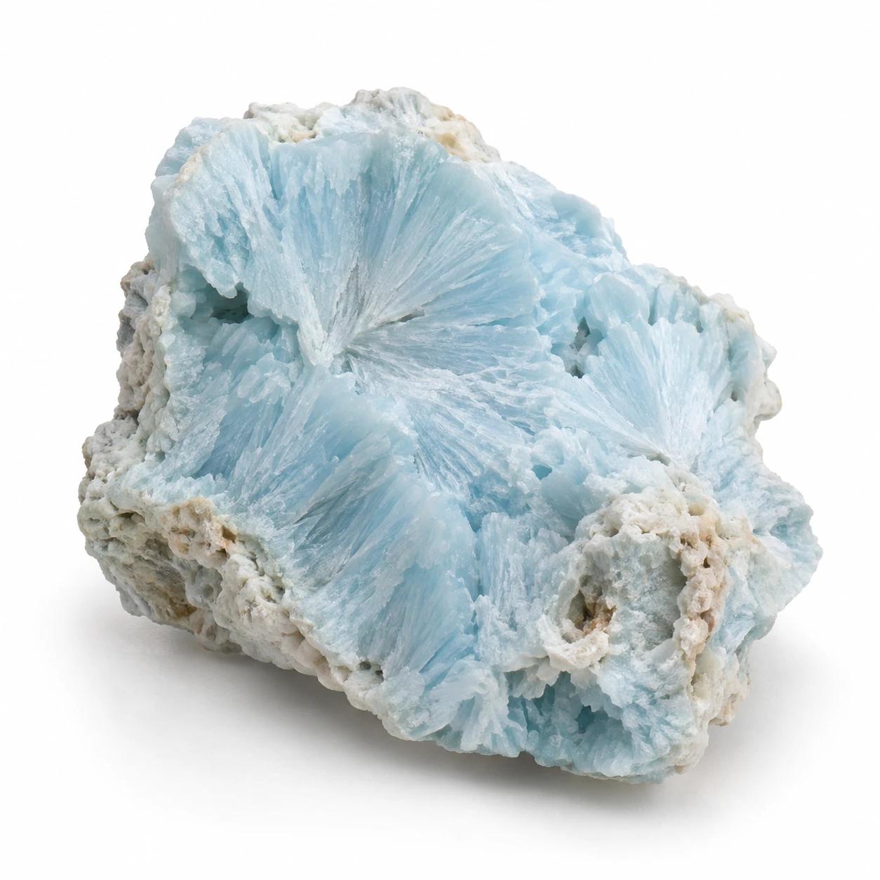 Ruw exemplaar van Blue Aragoniet op een witte achtergrond