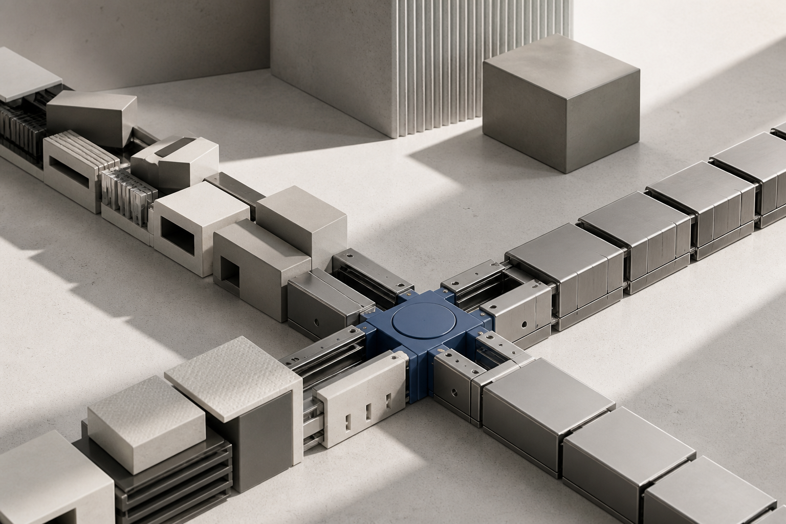 Custom modules and a ready-made system meeting at a deliberate decision point