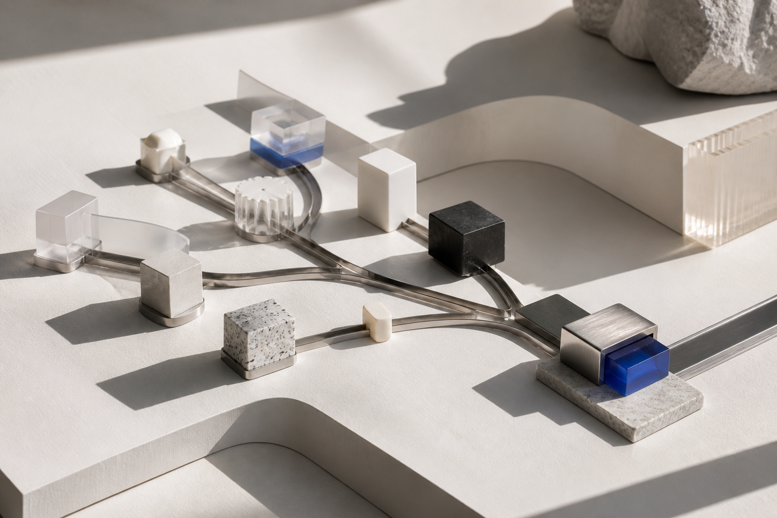 Sculptural paths converging into one clear product direction