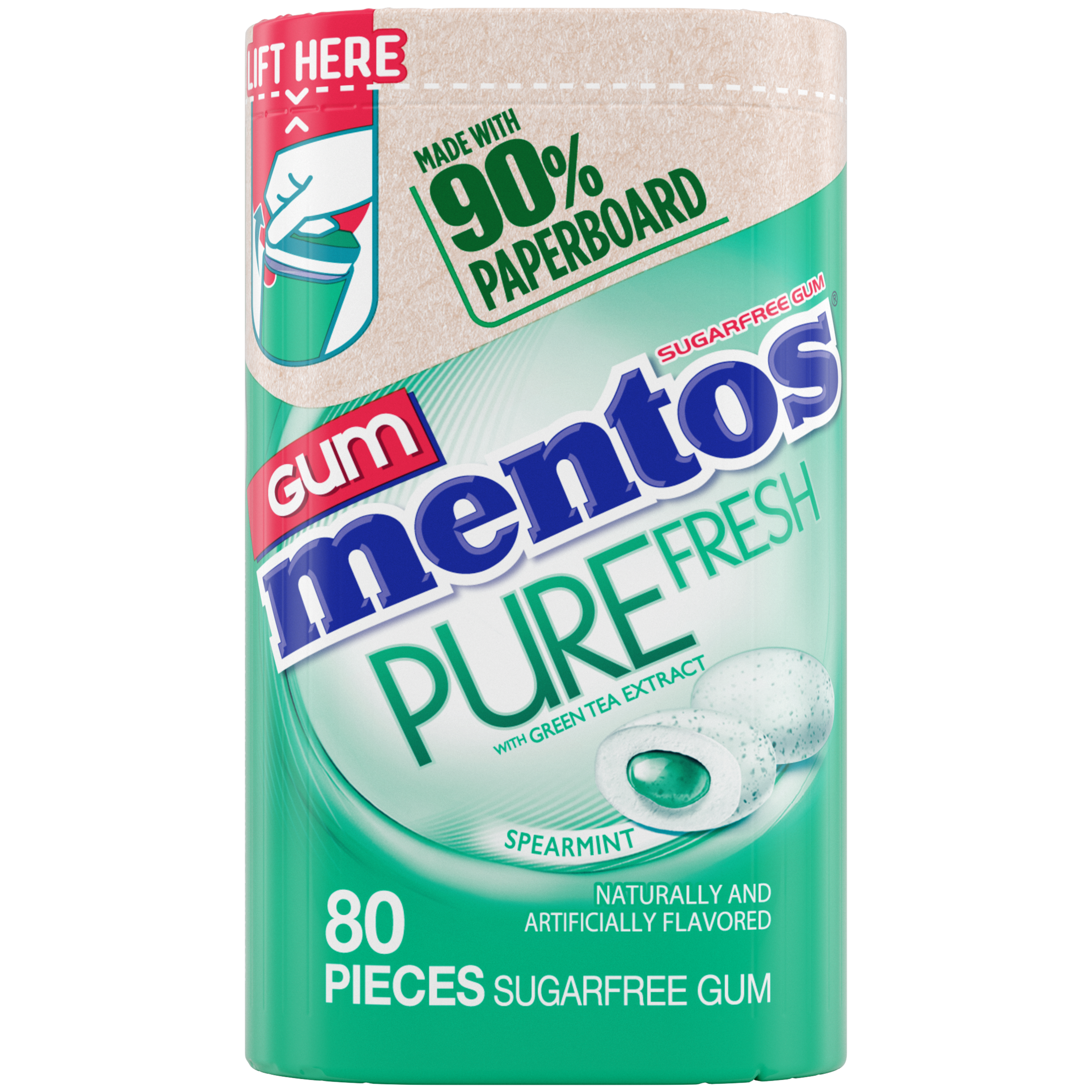 Mentos Pure Fresh Gum Spearmint - 80pc Paperboard Bottle