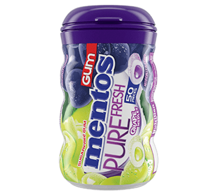 Mentos Pure Fresh Gum Grape Medley - 50pc Curvy Bottle
