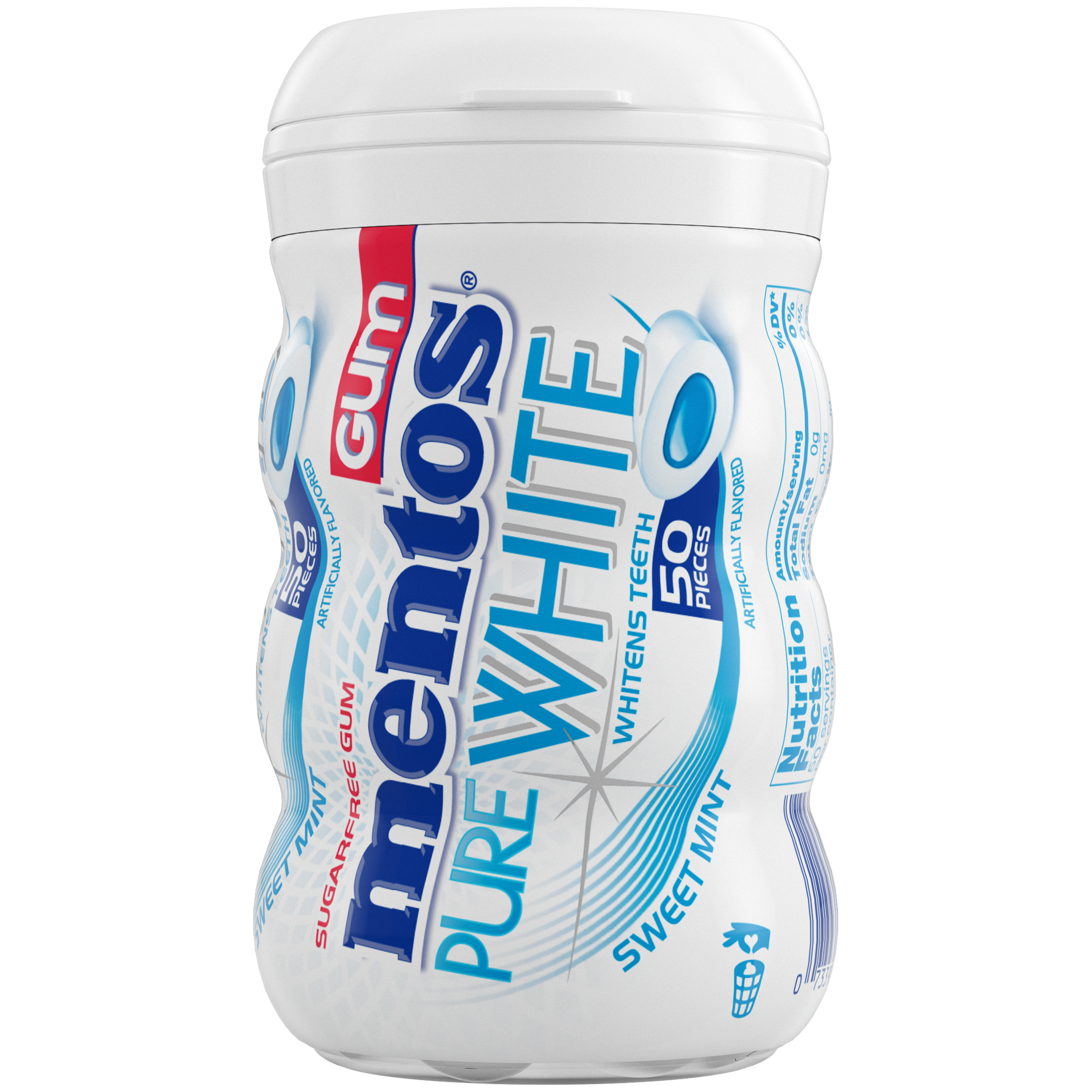 Mentos Pure White Sweet Mint Gum - 50pc Curvy Bottle