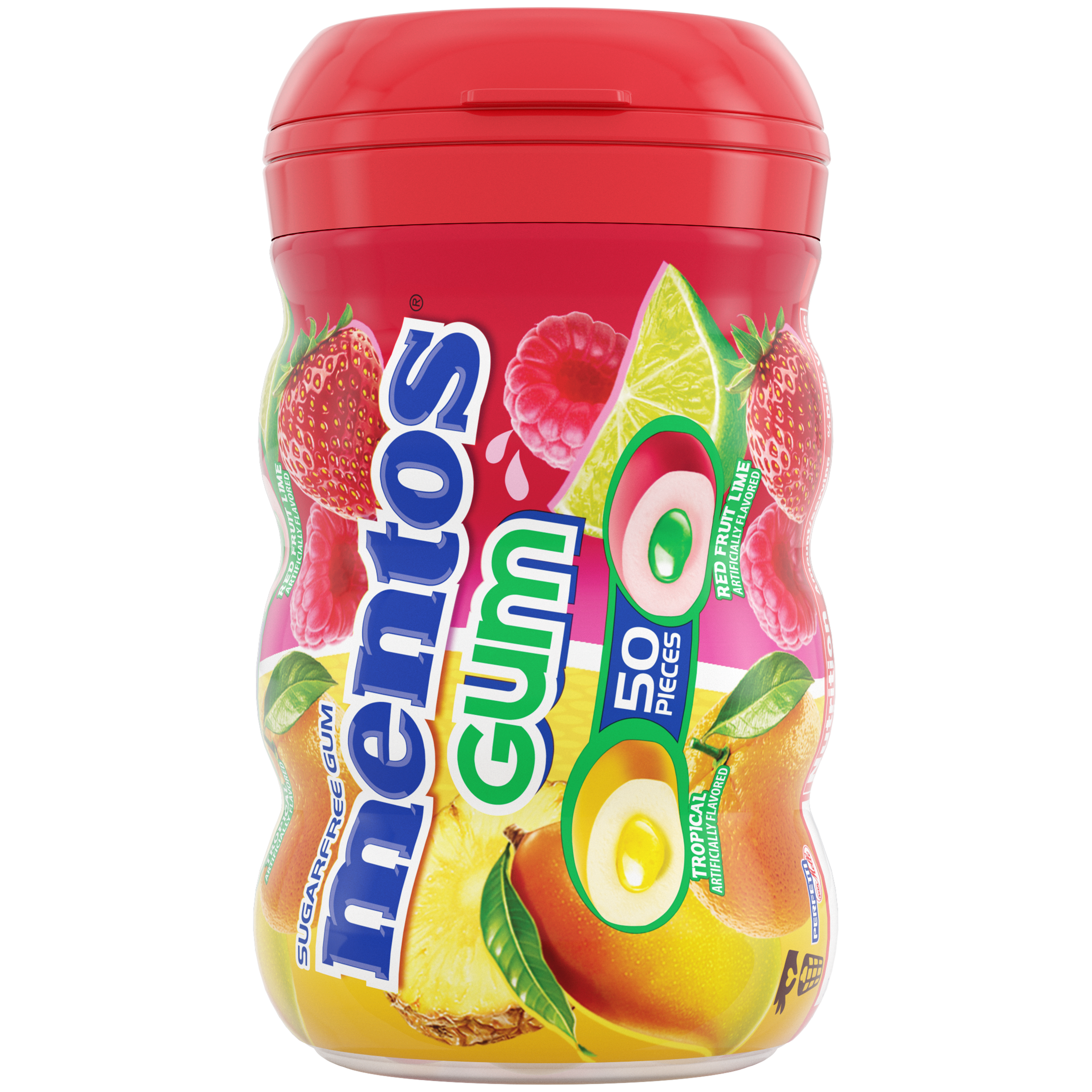 Mentos Gum Red Fruit Lime & Tropical - 50pc Curvy Bottle