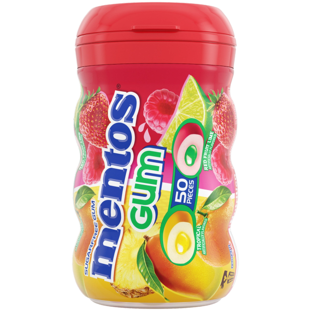 Mentos Gum Red Fruit Lime & Tropical - 50pc Curvy Bottle | Mentos US