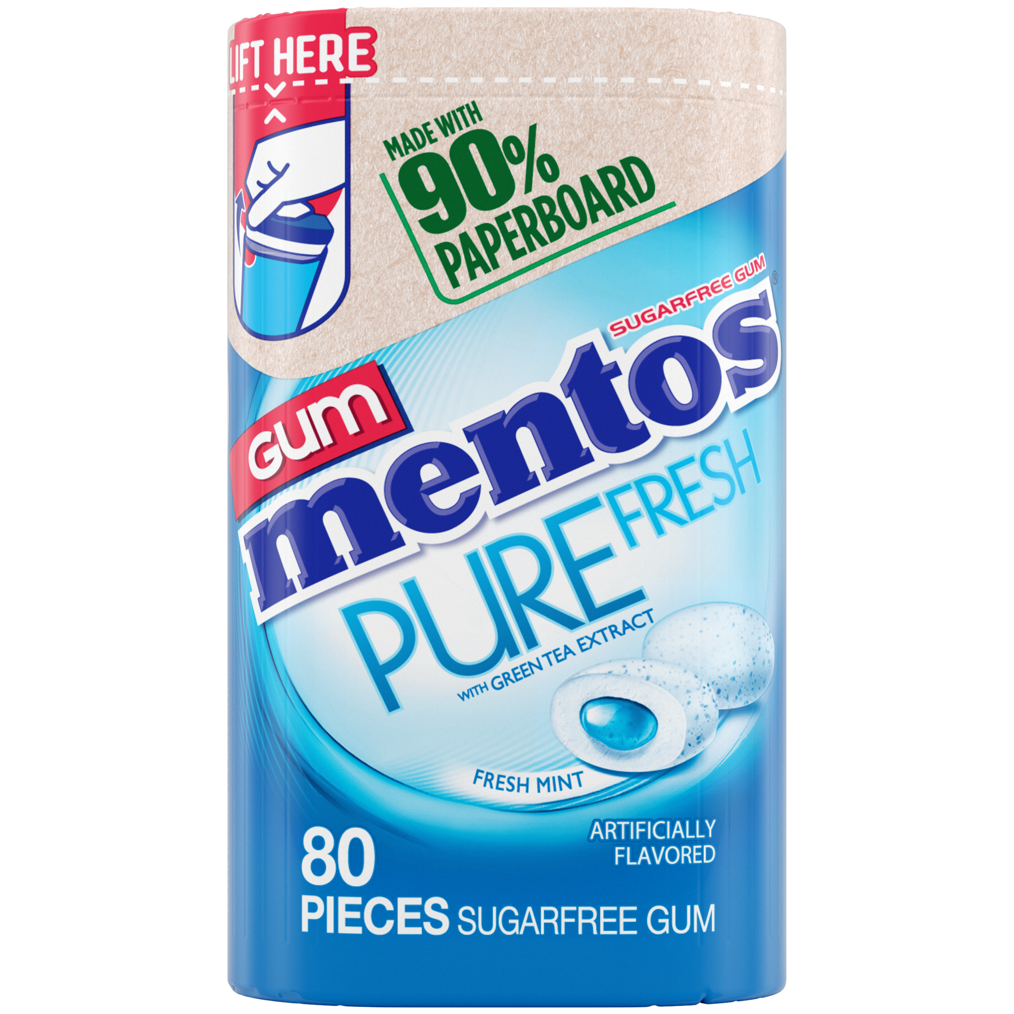 Mentos Pure Fresh Gum Fresh Mint - 80pc Paperboard Bottle