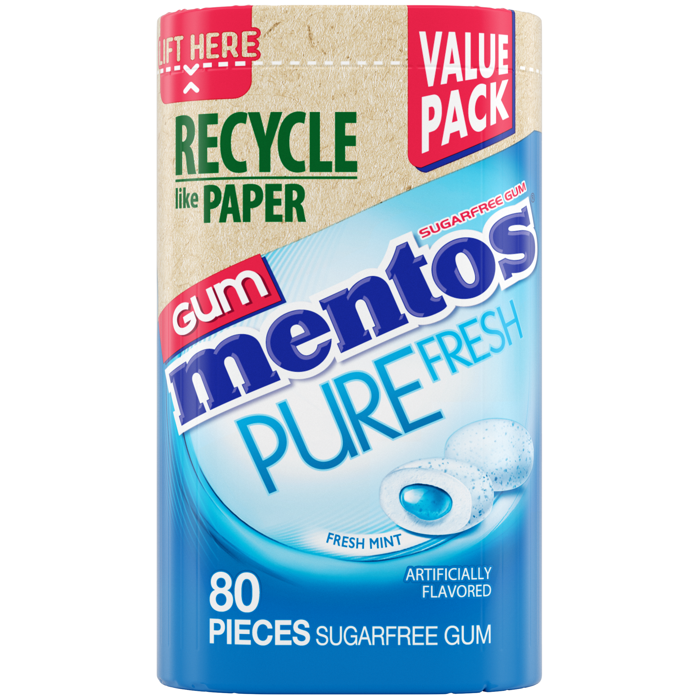 Mentos Pure Fresh Gum Fresh Mint - 80pc Paperboard Bottle