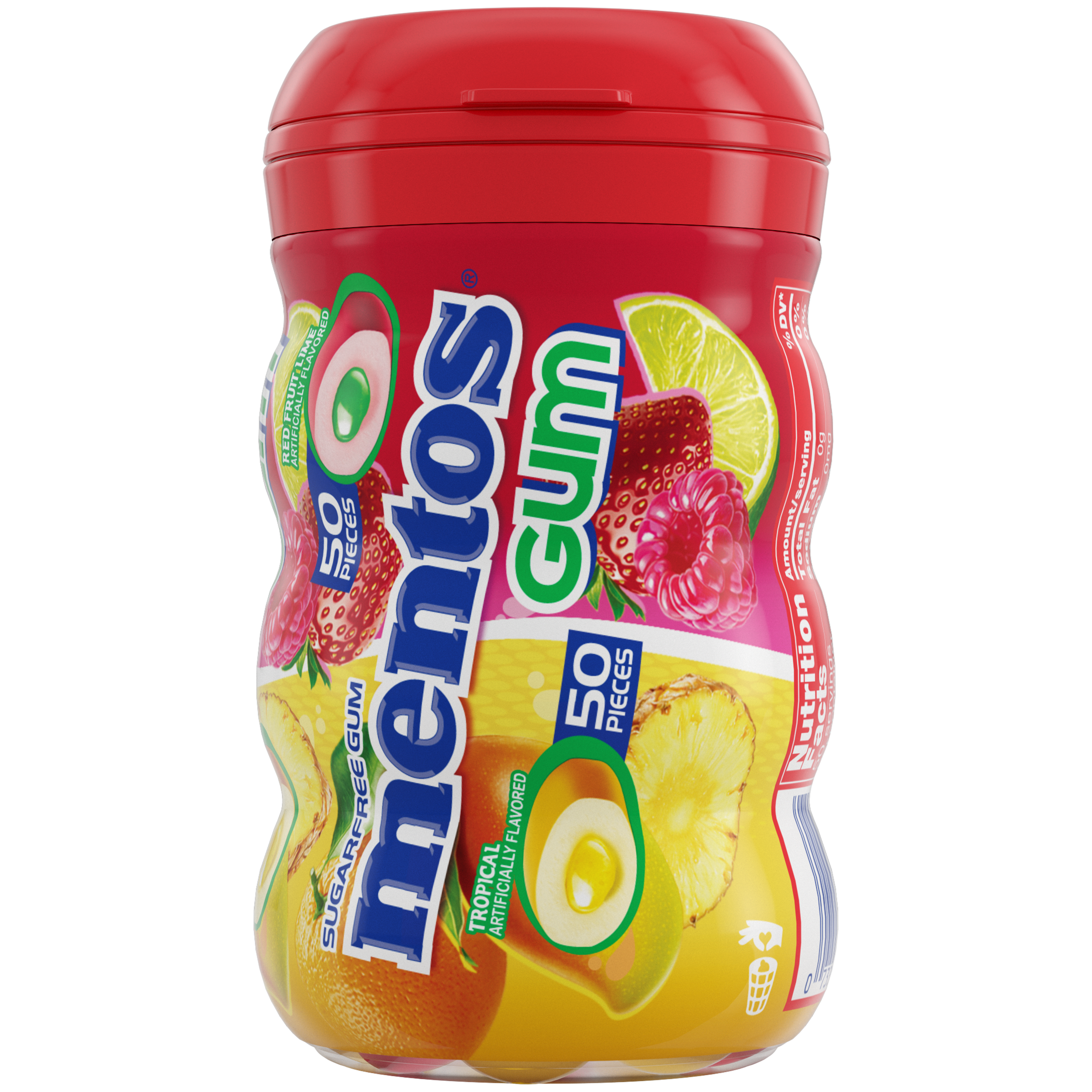 Mentos Gum Red Fruit Lime & Tropical - 50pc Curvy Bottle