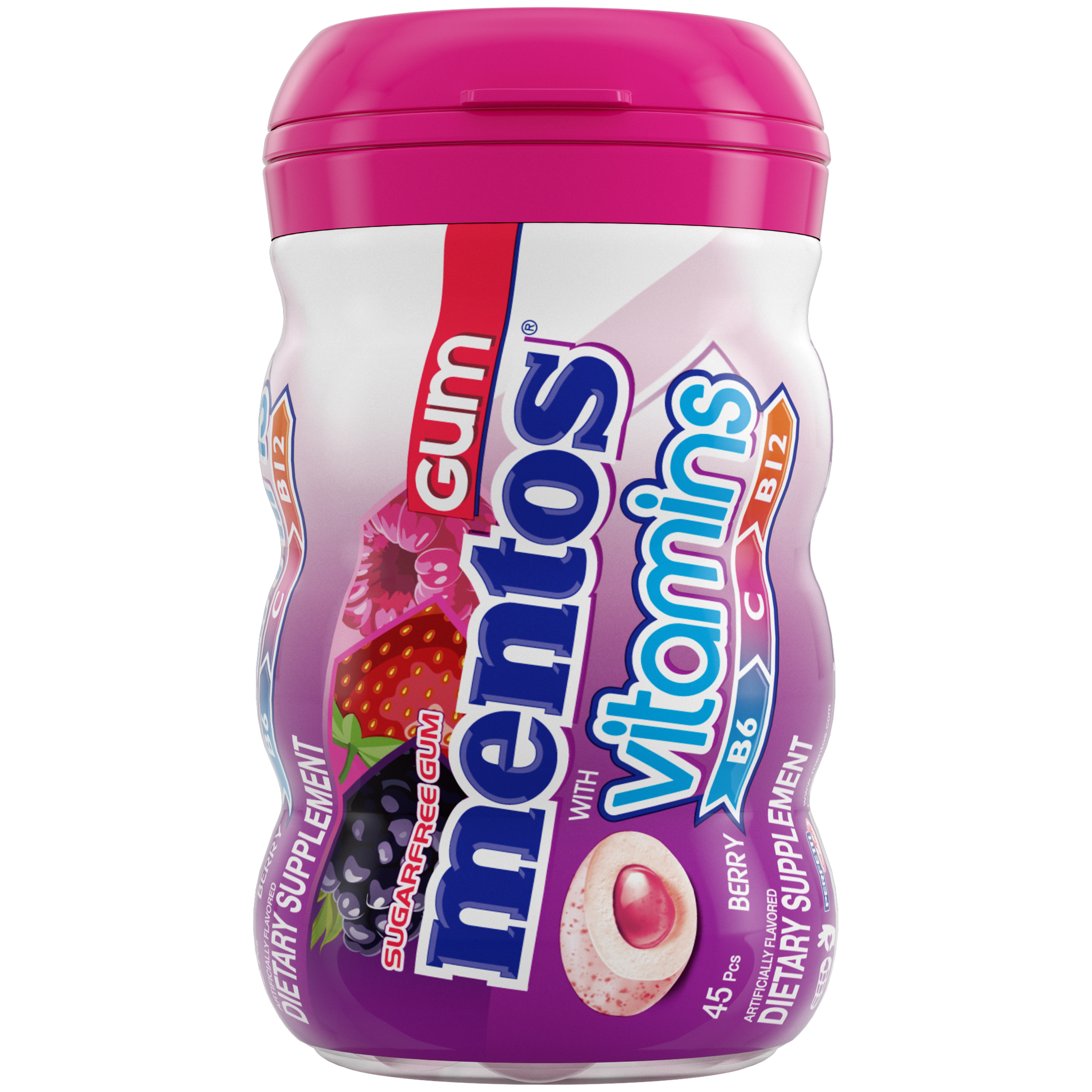 Mentos Vitamin Gum Berry - 45pc  Curvy Bottle