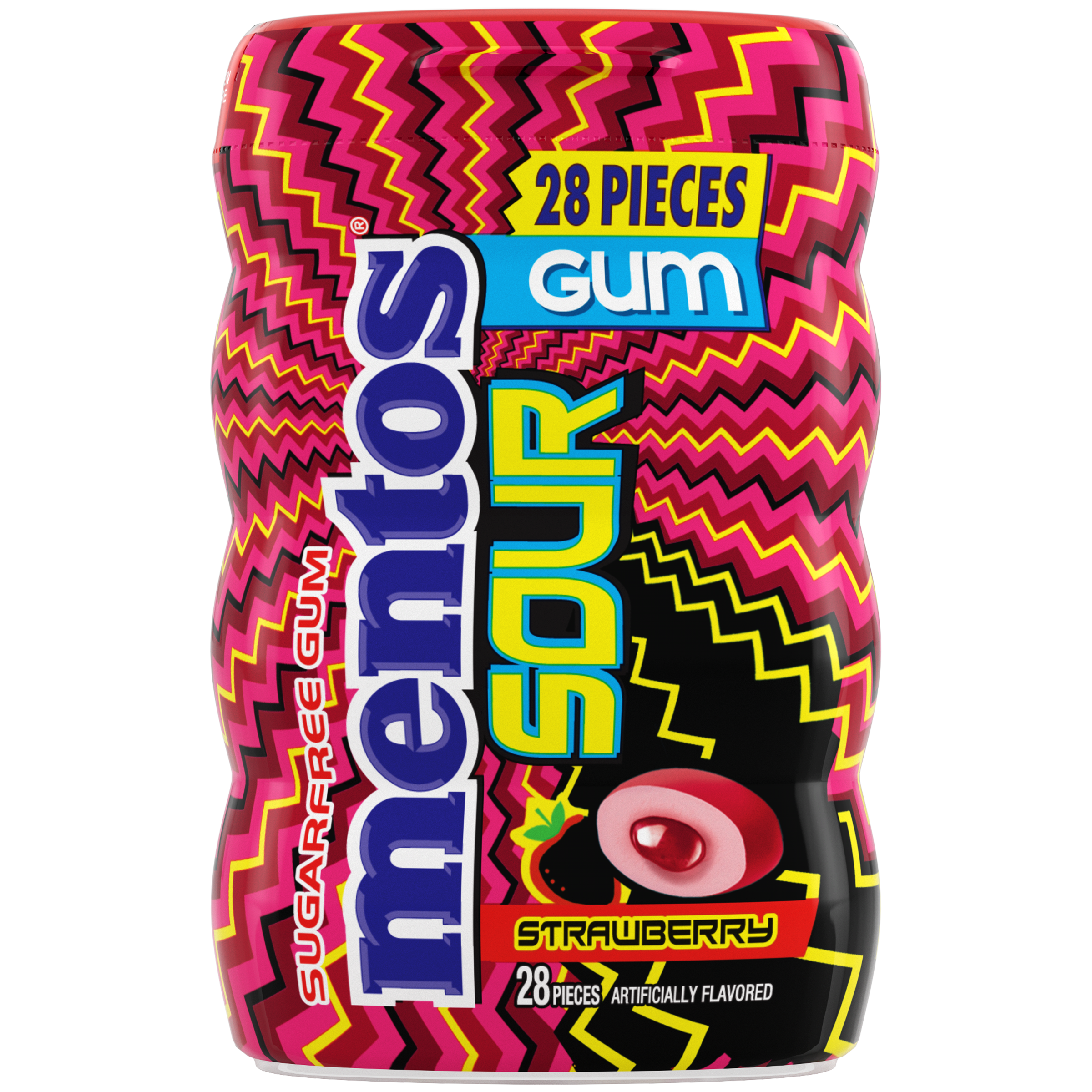 Mentos Sour Strawberry Gum - 28pc Bottle